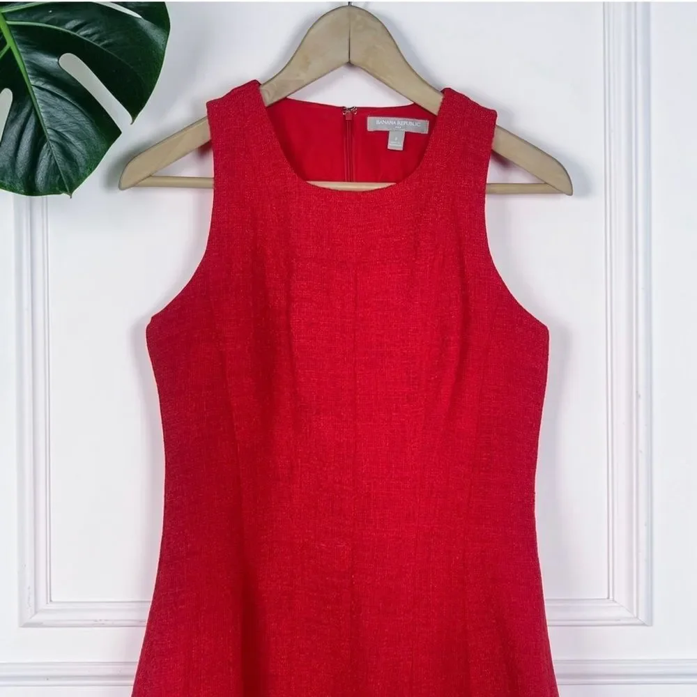 Banana Republic Red Textured Tweed Fit & Flare Dress